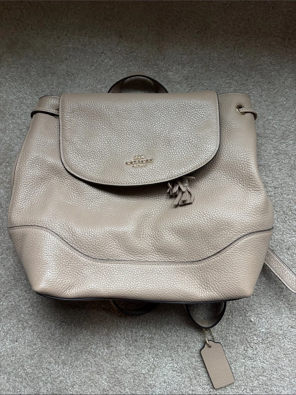 Coach Pebbled Leather Backpack in Taupe Beige